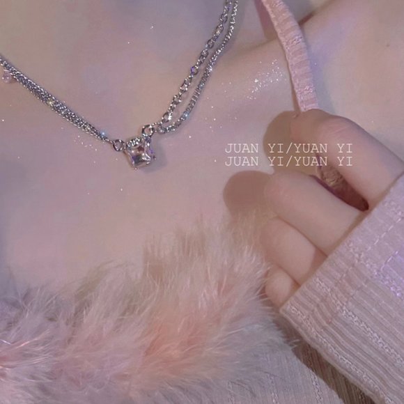 Double stacked square pink zircon necklace - Picture 10 of 13